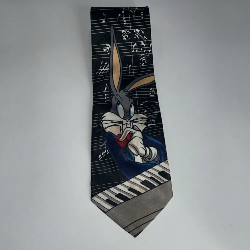 Vintage Looney Tunes Tie Bugs Bunny with Music Notes and Keyboard